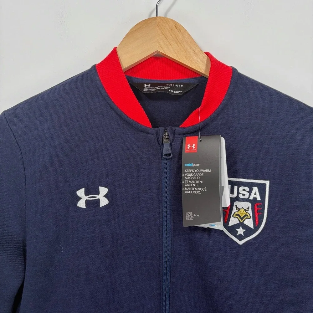 Under Armour Boys' Stars & Stripes Bomber Track Jacket Youth Large Navy Red